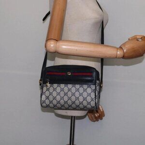 GUCCI GG Supreme Sherry Line Shoulder Bag PVC Navy Gold 98 02 087 Auth 145482